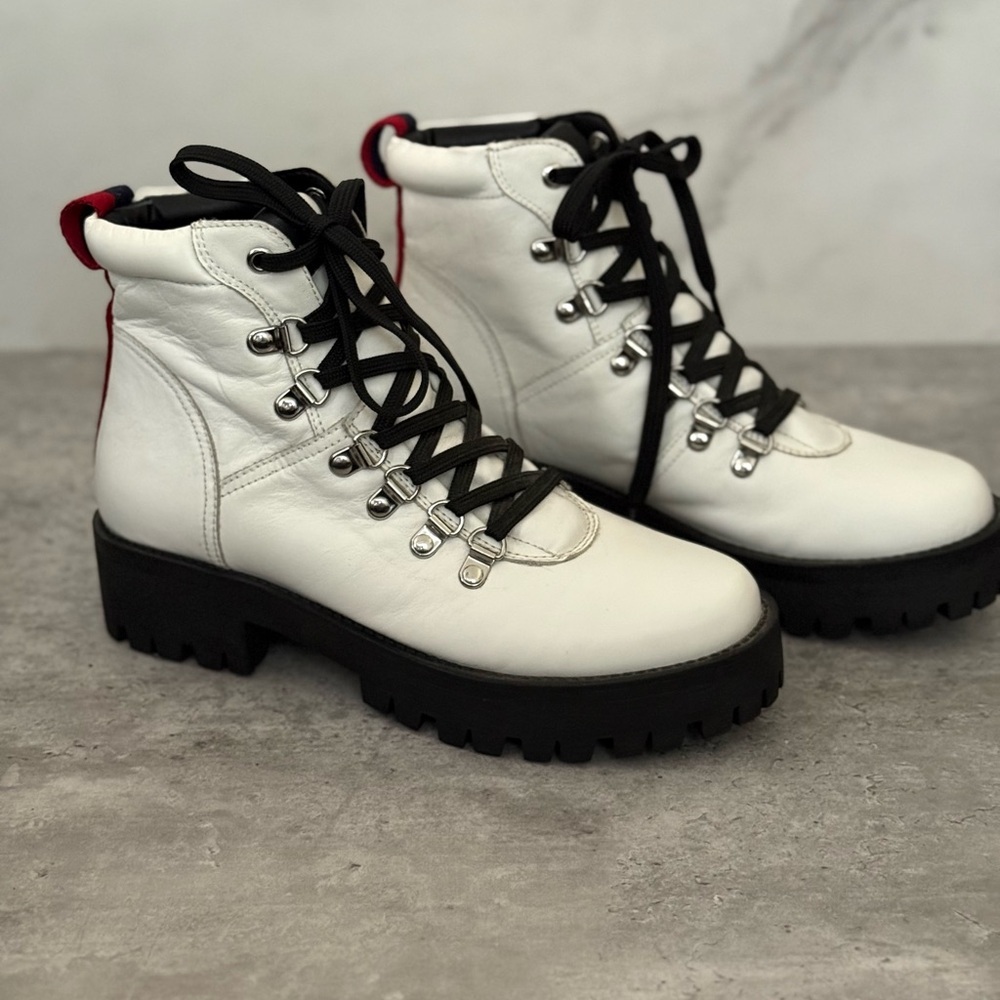 Steve Madden White Combat Boots with Black Laces